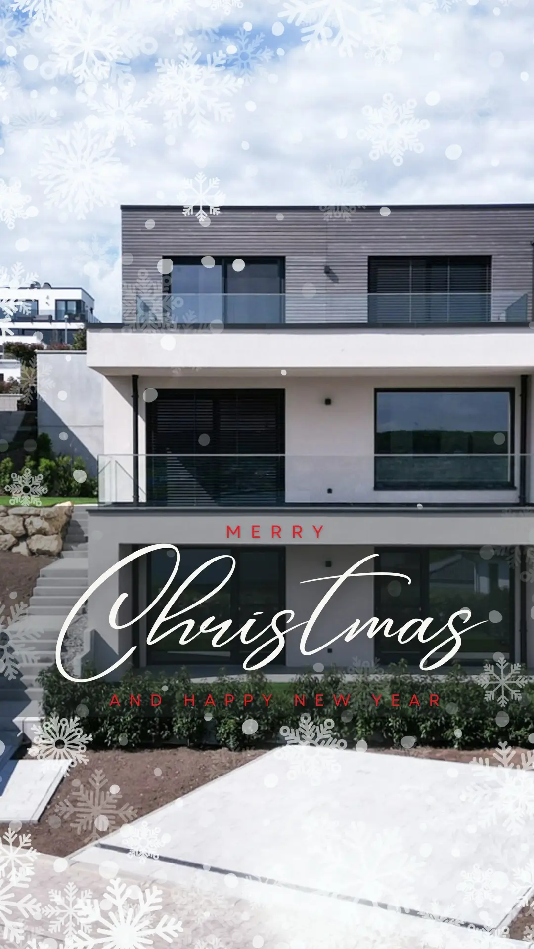 Außenansicht eines GERBERHAUS mit Weihnachtsgruß