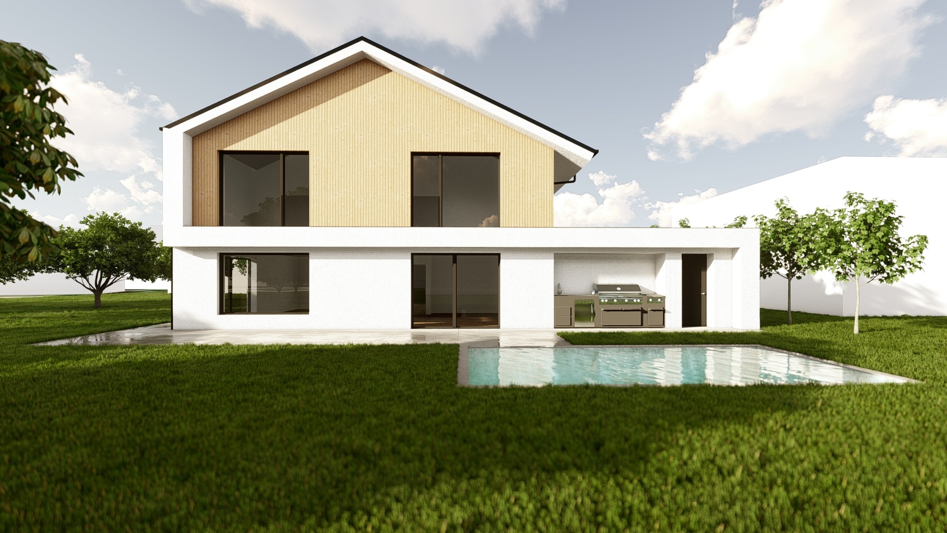 GERBERHAUS17 – Visualisierung Gartenansicht mit Pool