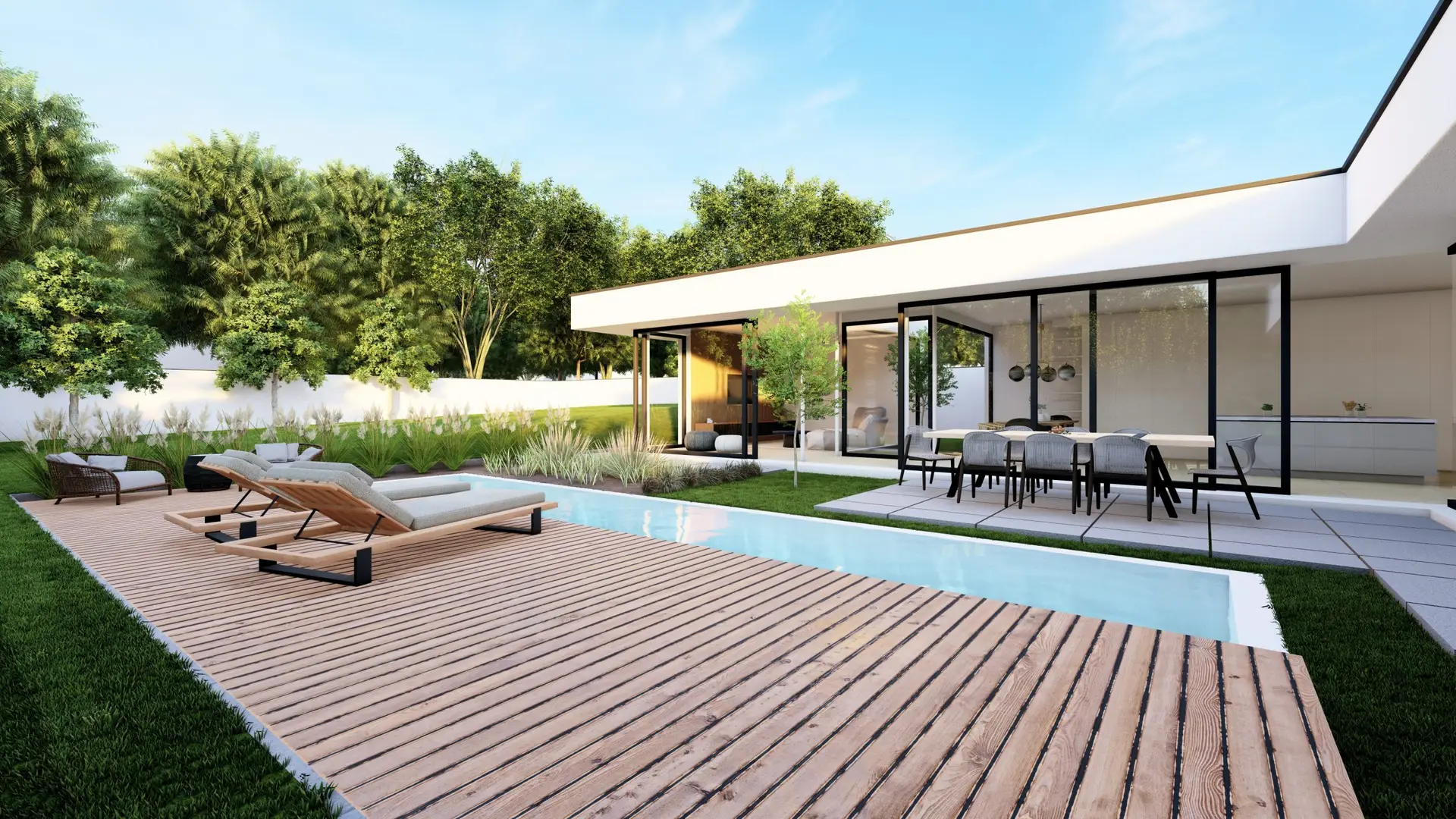 GERBERHAUS13 – Visualisierung: Terrasse und Pool